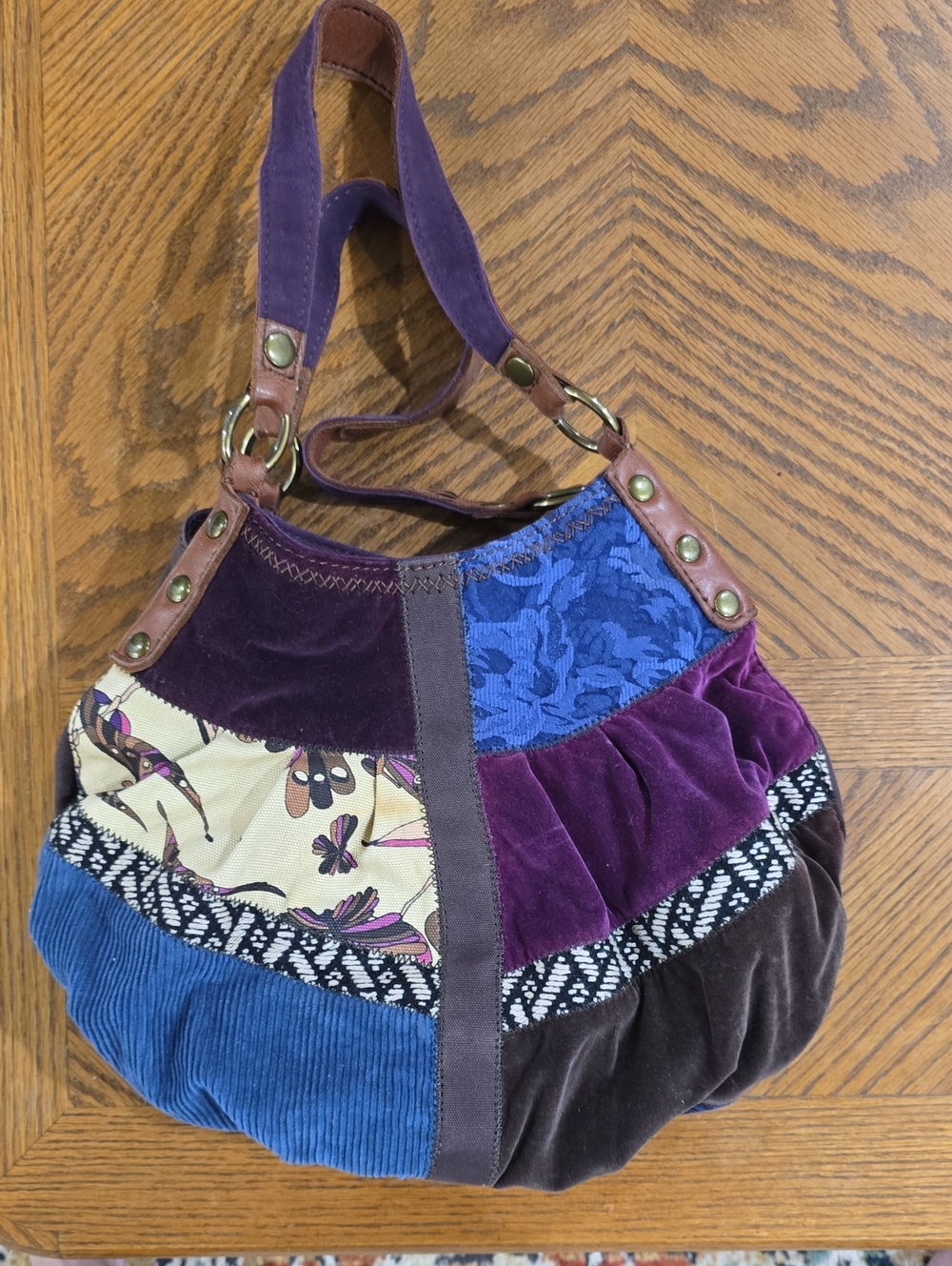 Lucky Brand Bohemian Patchwork Purple Velvet Shoulder Bag - Picture 3 of 8